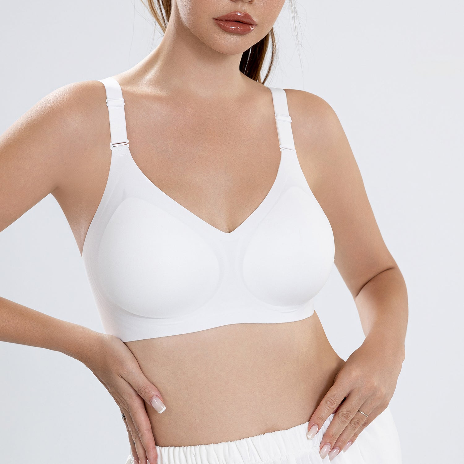 PQK Wireless Seamless T Shirt Bras V Shape Full Coverage and Support